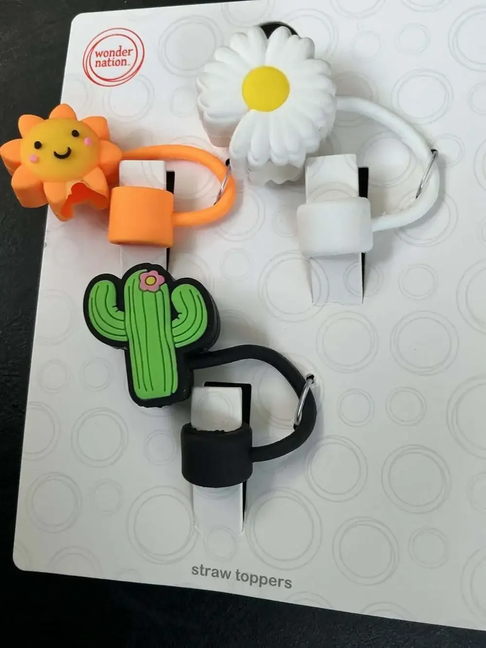 Wonder Nation 3-Pack Silicone Straw Topper Set (Flower, Sun, Cactus)